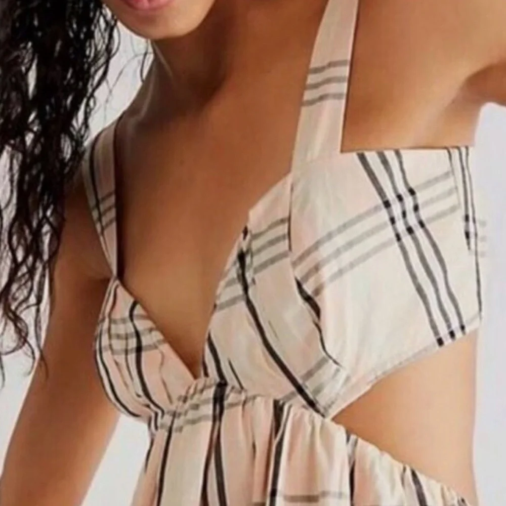 Free People Plaid Mini Dress - Beige and Black - Picture 3 of 9